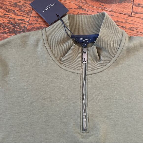 Ted Baker Antram Half Zip Funnel Neck Pullover Sweater in Khaki Green XXL NWT - Picture 4 of 11